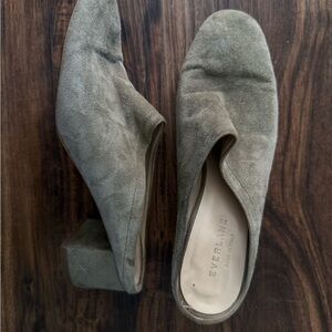 Everlane Olive Green Suede Low Block Heel Mule